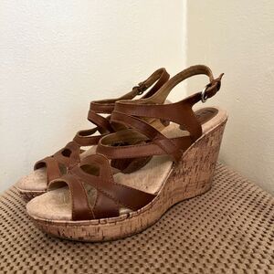 B.O.C Born Concept Brygida Brown Boho Cork Wedge Platform Slingback Sandals- 10